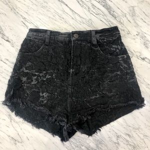 Free People Embroidered High Waist Denim Shorts